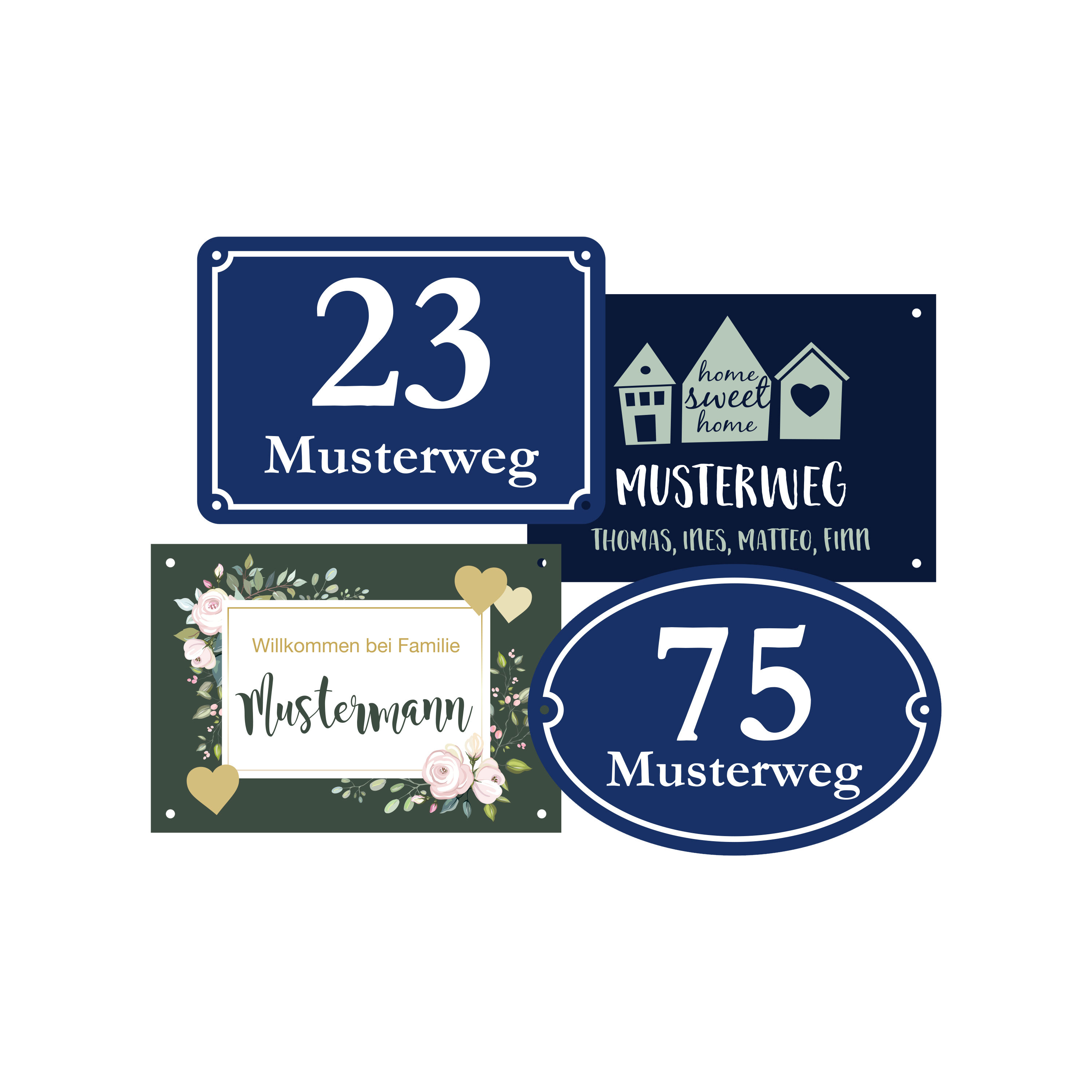 Hausnummernschilder A6 - 14,8 cm x 10,5 cm Alu-Dibond Weiß 3 mm 1