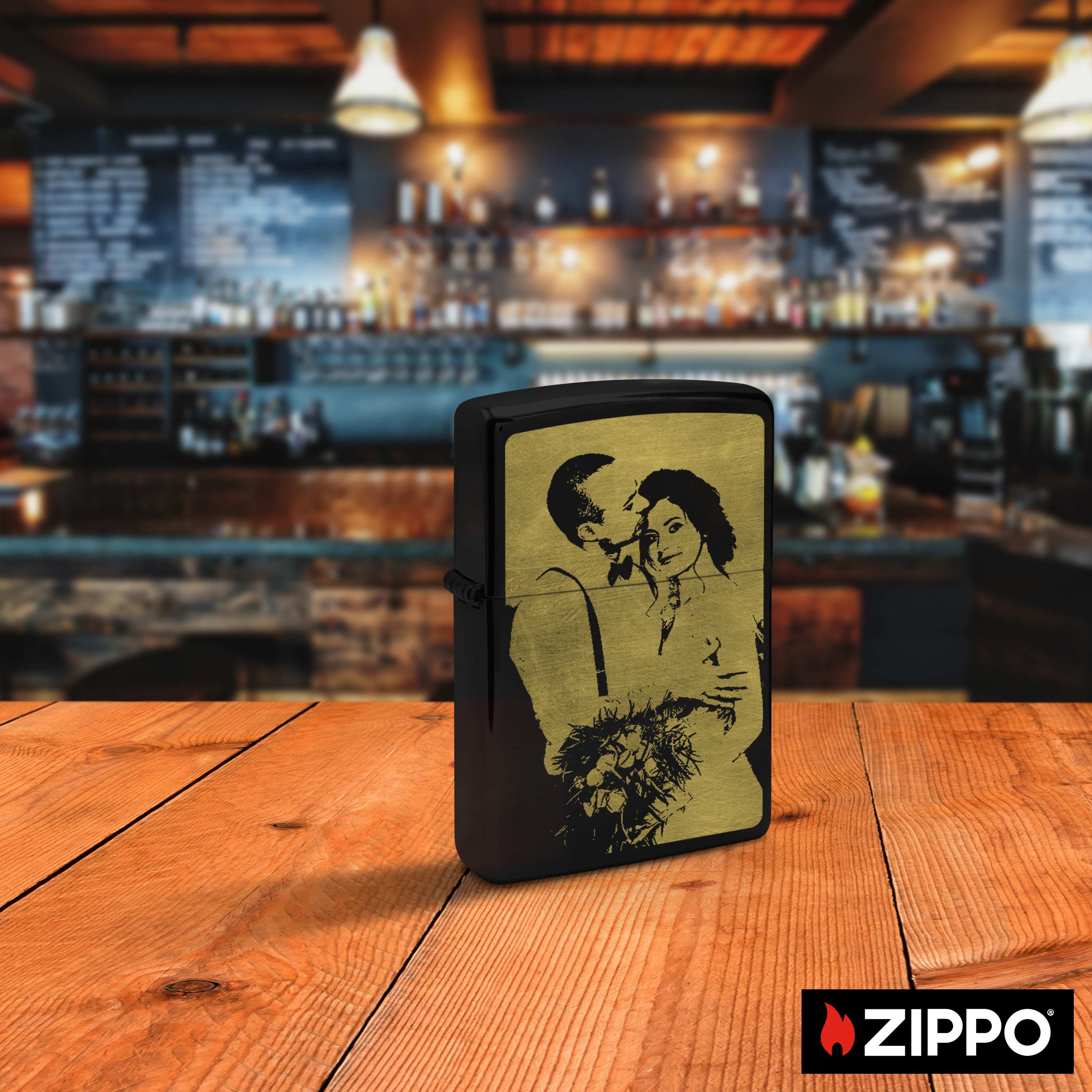 Zippo mit Gravur Schwarz/Messing einseitig 5