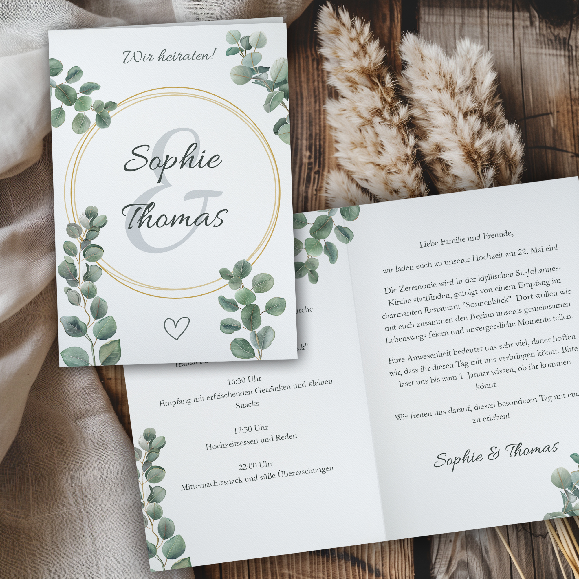 Hochzeitseinladung - Eukalyptus Klappkarte A6 Hoch (10,5 x 14,8 cm) 1