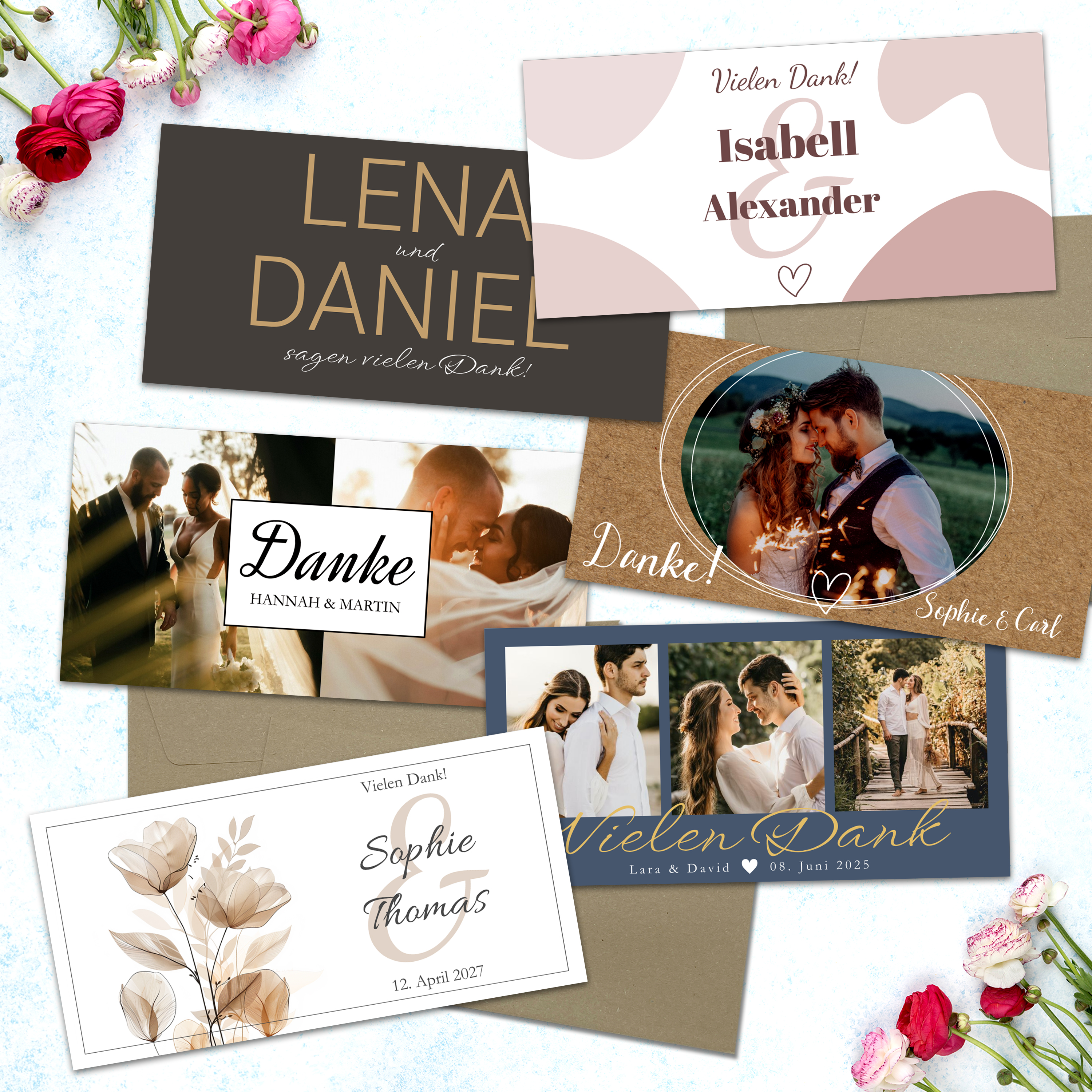 Dankeskarte Hochzeit Klappkarte DIN lang Quer (21 x 10,5 cm) 4