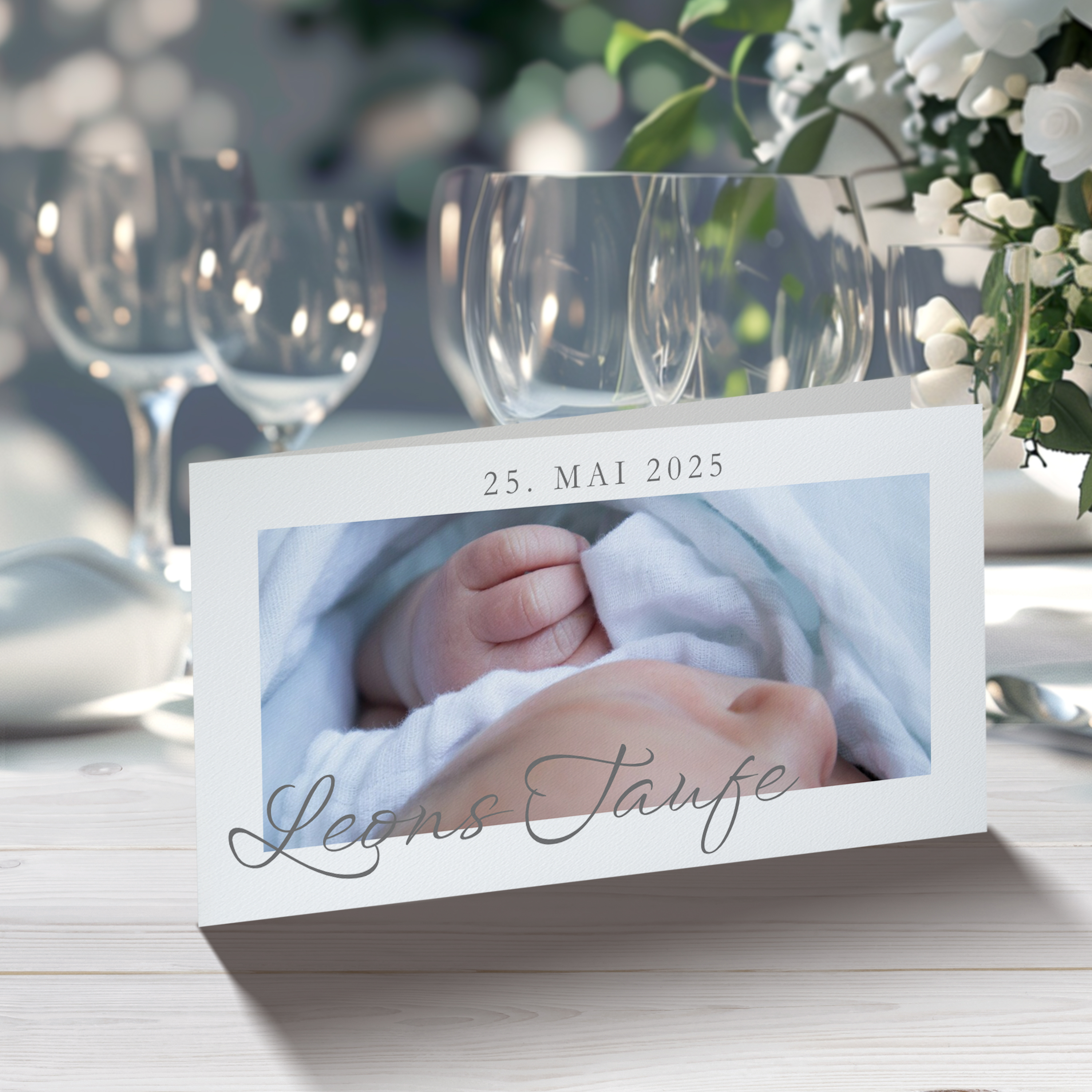 Taufeinladung Klappkarte lang Quer (21 x 10,5 cm) 2