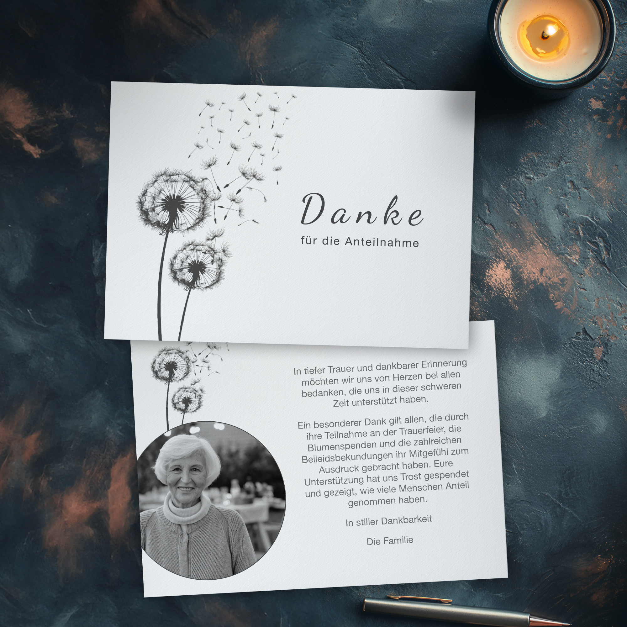 Trauerdanksagung - Dandelion Karte A6 Quer (14,8 x 10,5 cm) 1