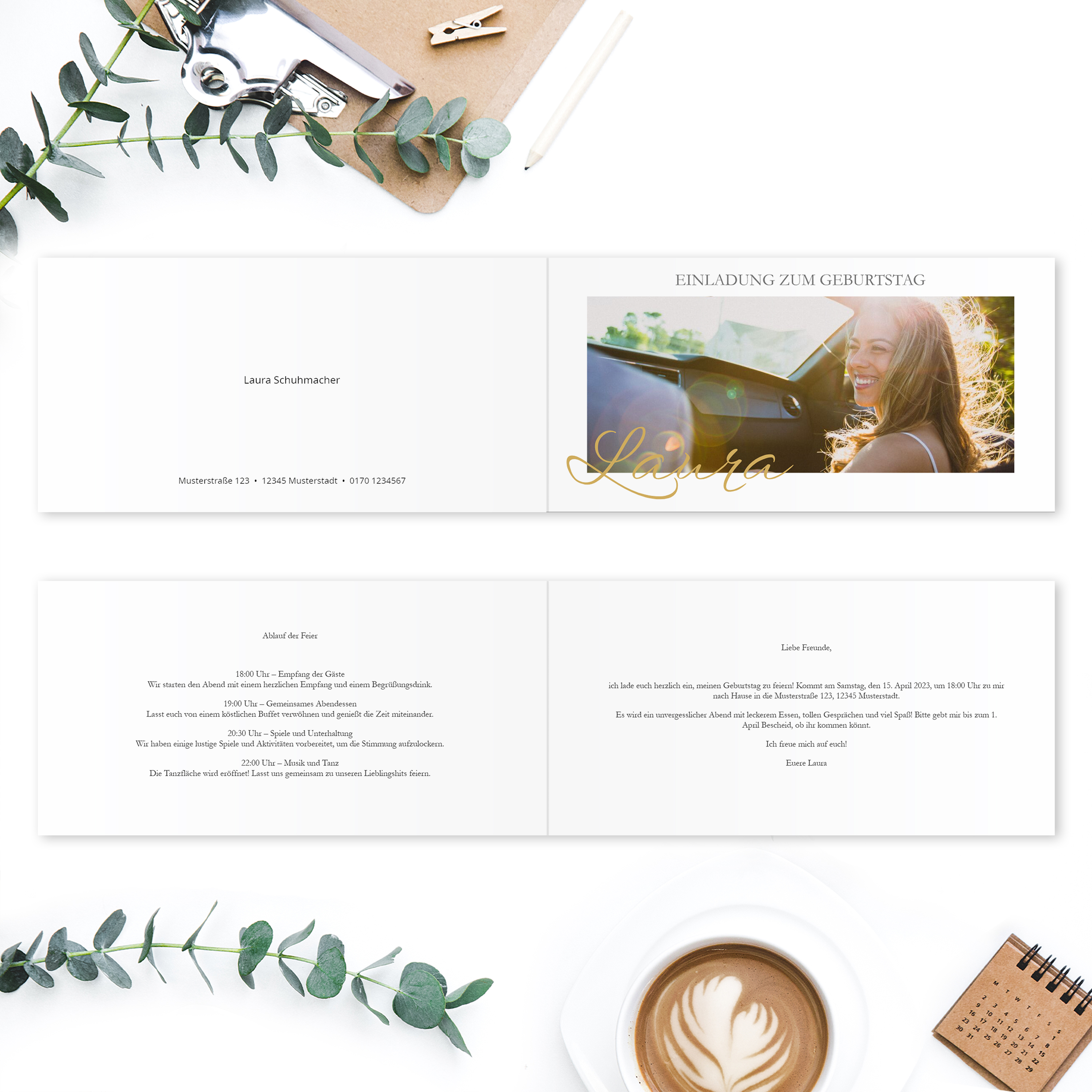 Geburtstagseinladung Klappkarte lang Quer (21 x 10,5 cm) 3