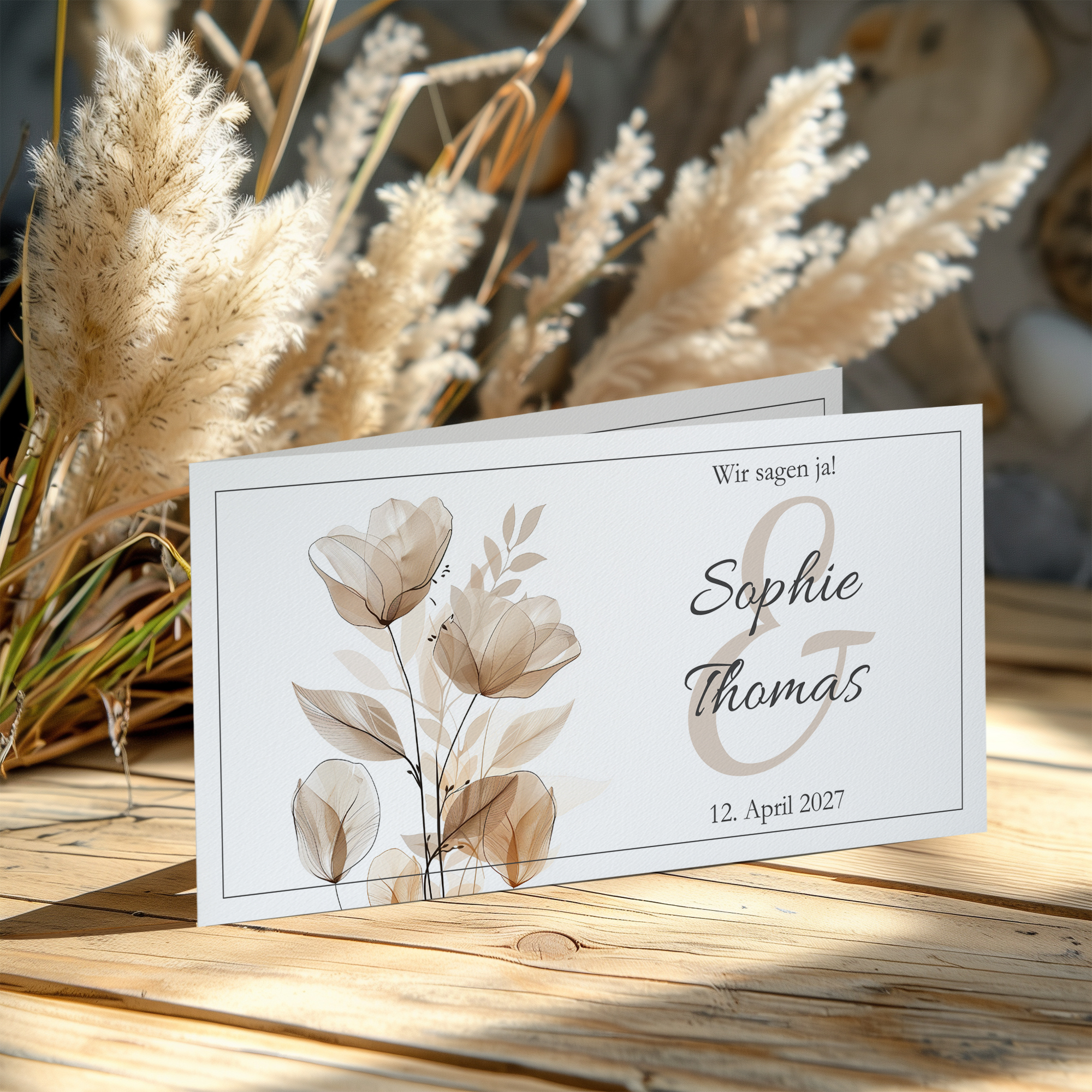 Hochzeitseinladung - Golden Flower Klappkarte DIN lang Quer (21 x 10,5 cm) 1