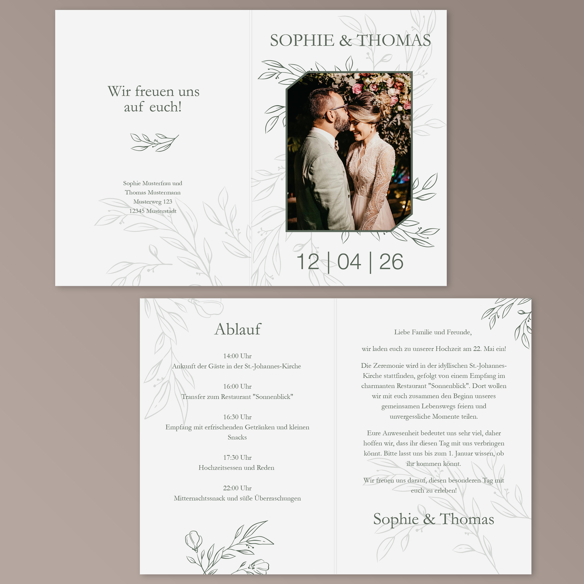 Hochzeitseinladung - Modern Leaves Foto Klappkarte A6 Hoch (10,5 x 14,8 cm) 2