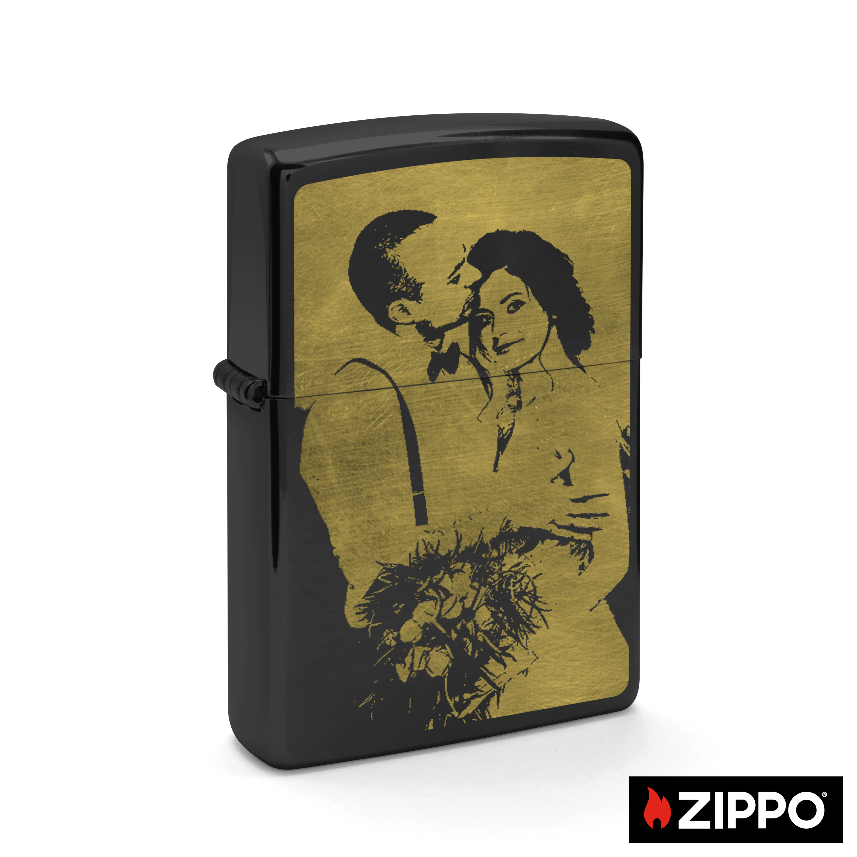 Zippo mit Gravur Schwarz/Messing einseitig 1