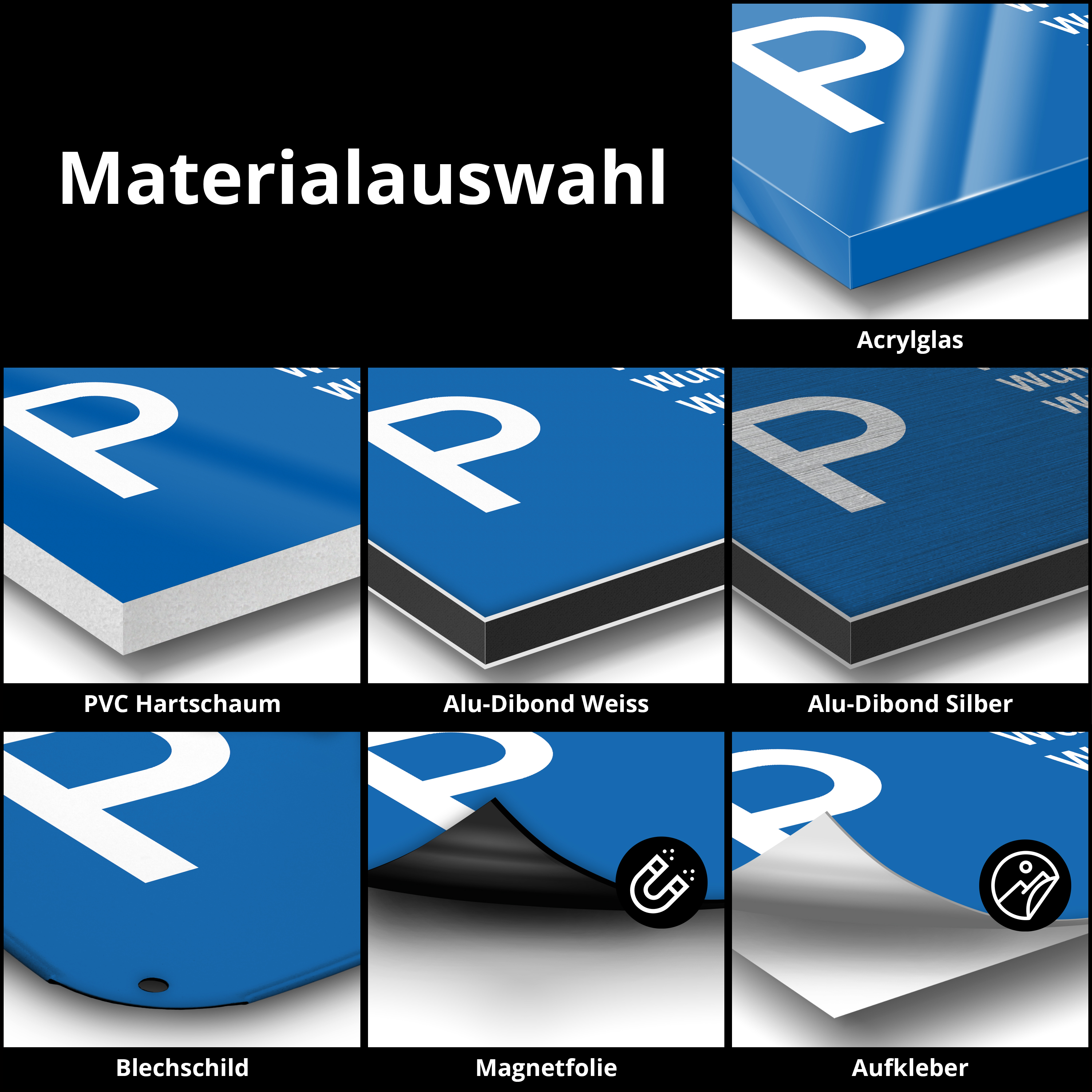 Parkschilder schmal 15 cm x 3,8 cm PVC Hartschaum 5 mm 5