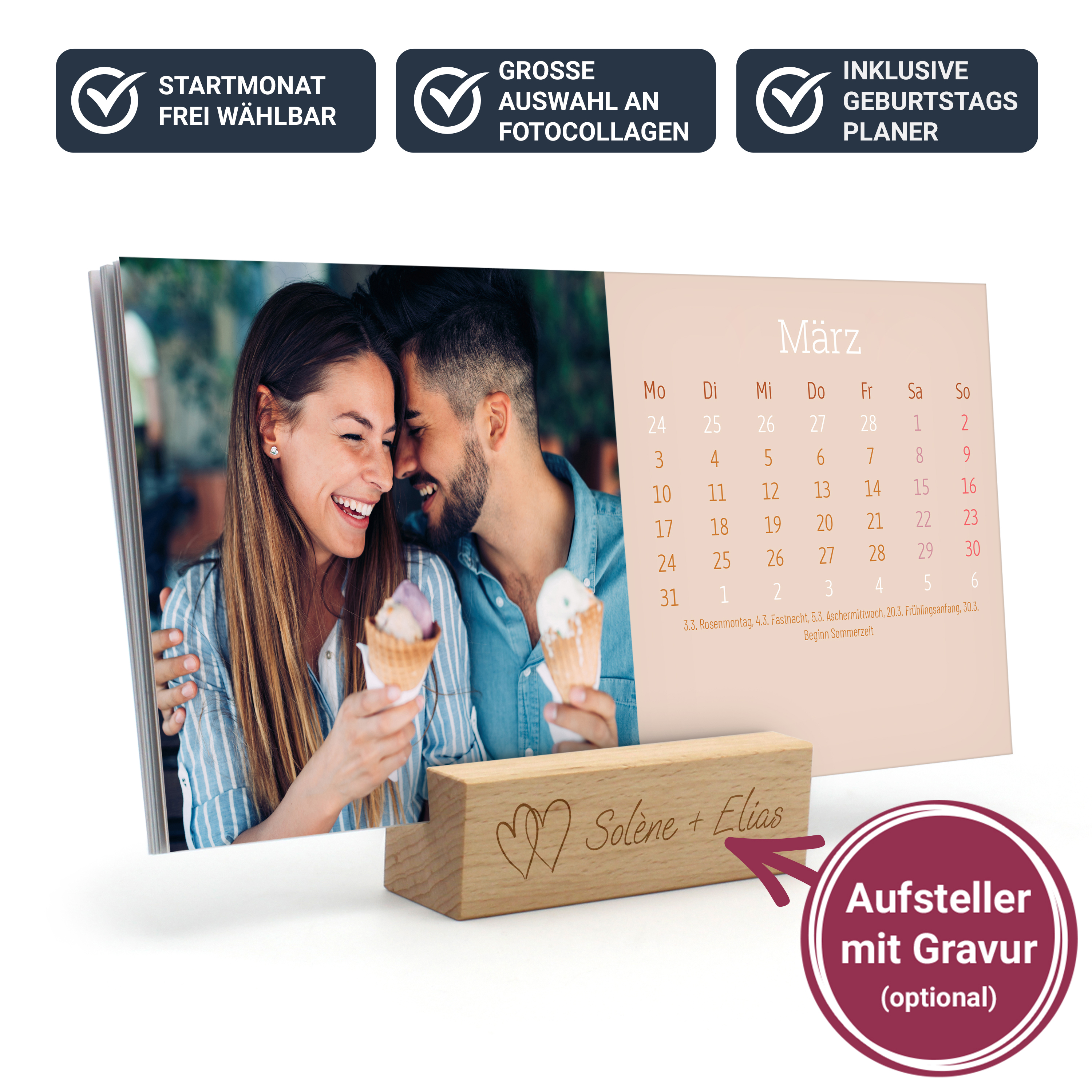 Tischkalender mit Holzfuß - Standard 1