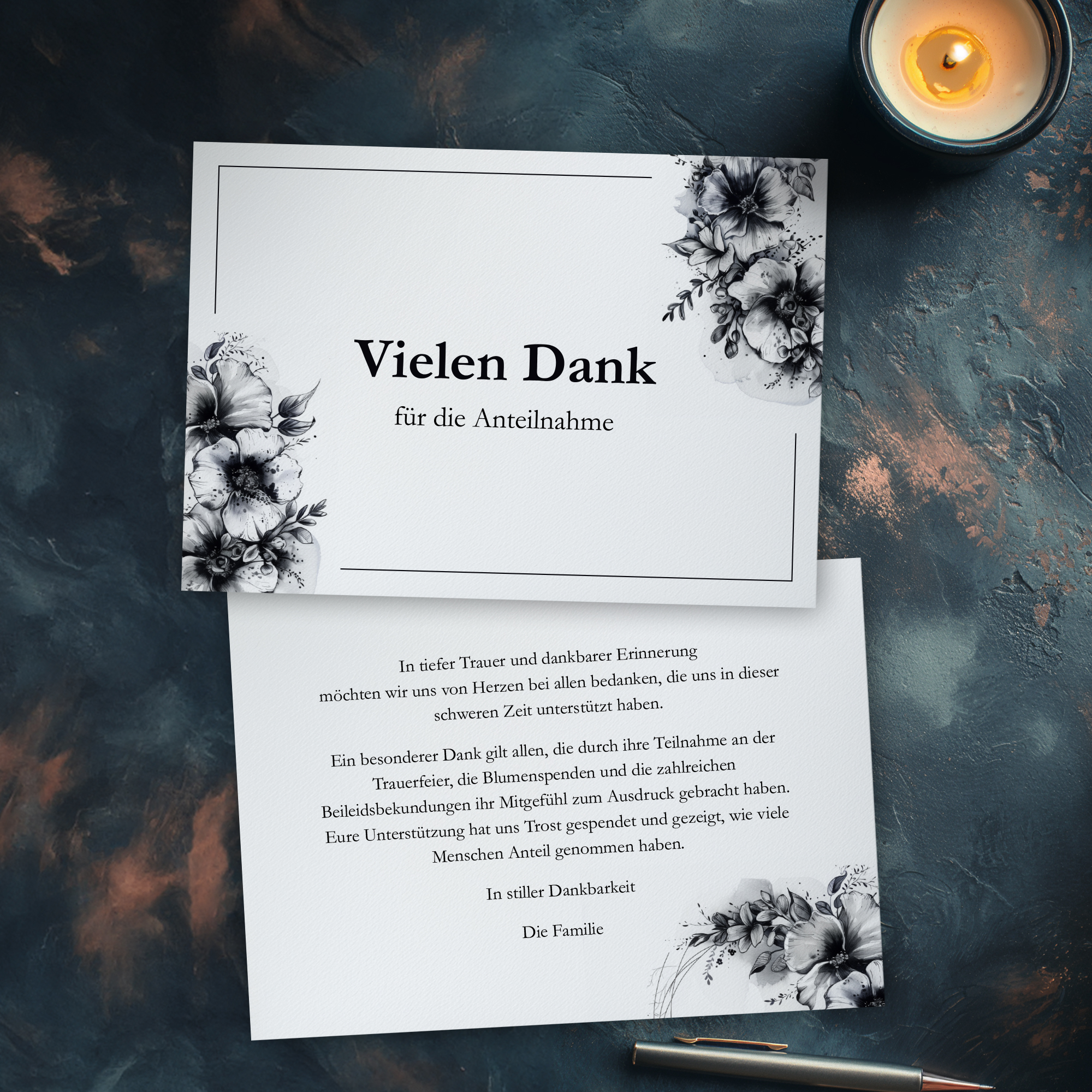 Trauerdanksagung - Roses Karte A6 Quer (14,5 x 10,5 cm) 1
