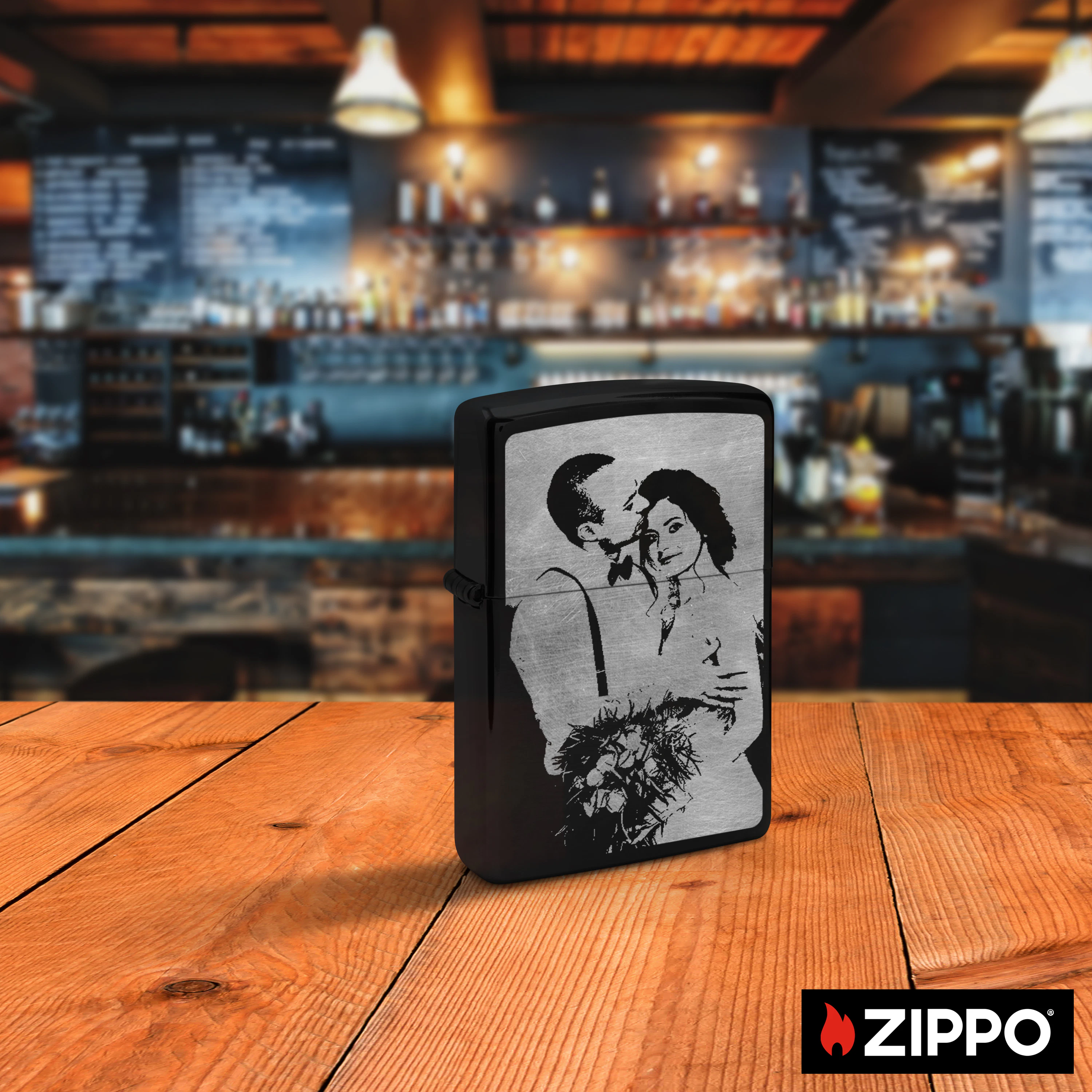 Zippo mit Gravur Schwarz/Silber doppelseitig 4
