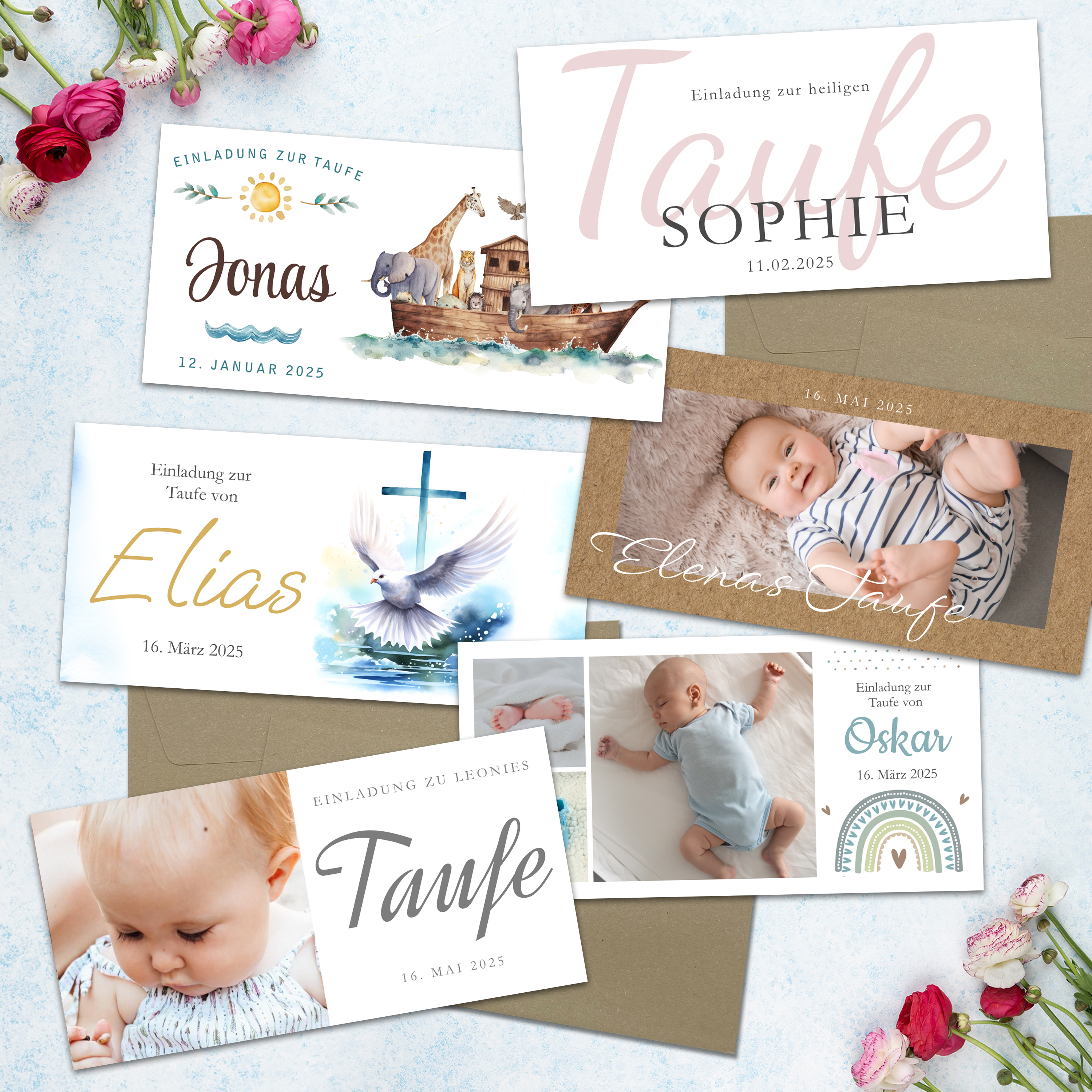 Taufeinladung Klappkarte lang Quer (21 x 10,5 cm) 4