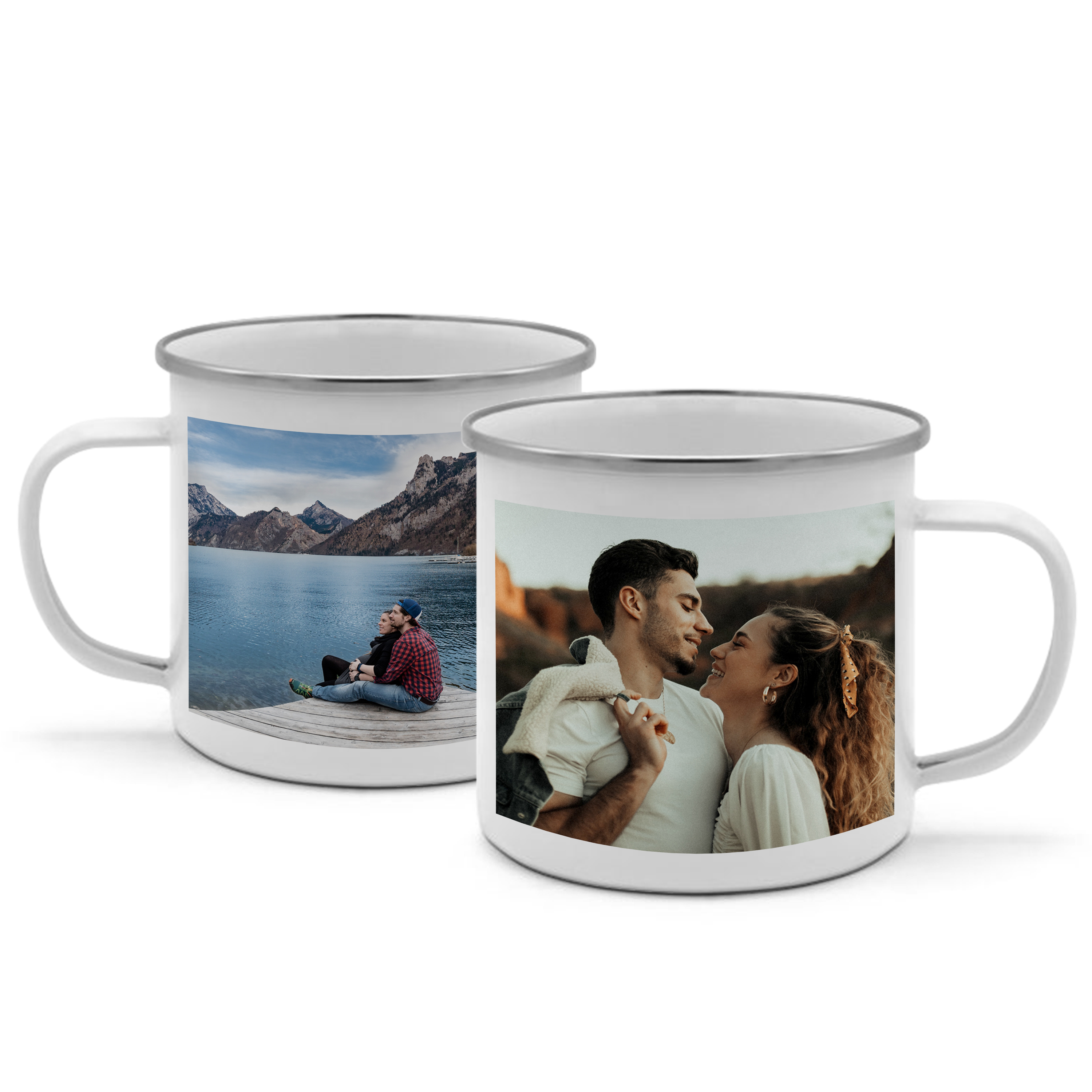 Emaille Tasse 400 ml Beidseitig Silber 1